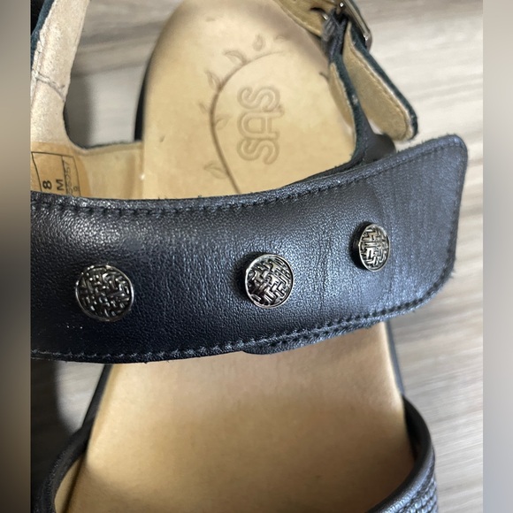 SAS Lisette Ankle Heel Strap Leather Comfort Sandals Black Size 8 - Picture 3 of 8